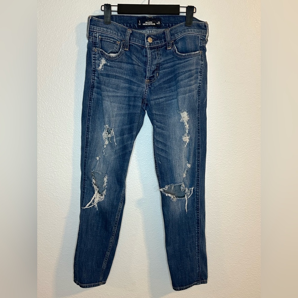 Hollister Low Rise Crop Boyfriend Jeans Distressed Vintage Size 1 W 25